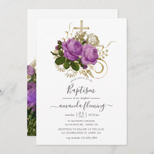Lila und goldene Vintage Taufe Einladung