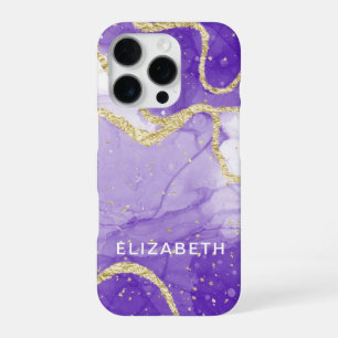 lila und goldener Marmorglitter personalisiert  iPhone 16 Pro Hülle