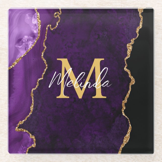 Lila und goldener Marmorschlauch Glasuntersetzer (Vorderseite)
