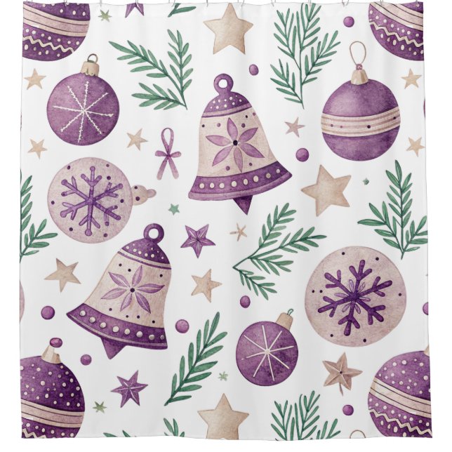 Lila und goldener Weihnachtsschmuckvorhang - Duschvorhang (Vorderseite)