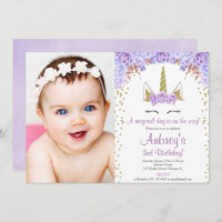 Lila und goldenes Einhornmädchen Geburtstagsgesche