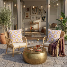 Lila und goldenes farbenfrohes Ogee-Ikat-Muster