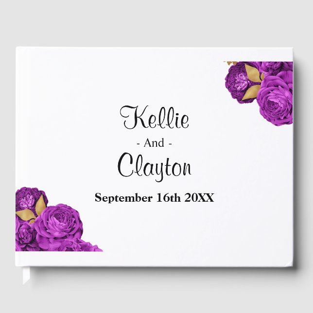 Lila und goldenes Hochzeitsbuch Gästebuch (Vorderseite)