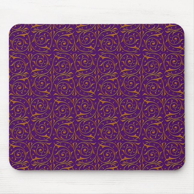 Lila und goldenes Weinmuster Mousepad (Vorne)