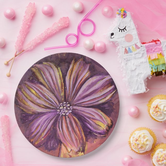 Lila und goldfarbene Aquarellfarbe Fett Pappteller (Party)