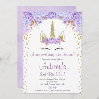 Lila und goldfarbene Geburtstagsparty Einladung