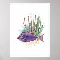 Lila und Goldfische Einfache Aquarell
