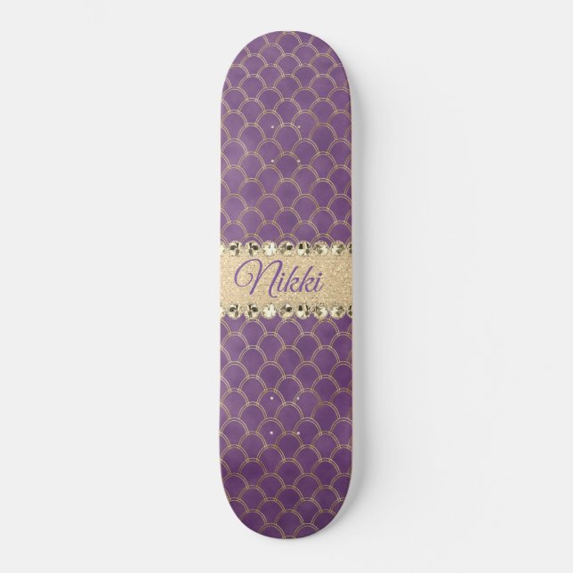 Lila- und Goldfolie Diamant Blend Skateboard (Vorderseite)