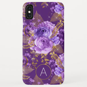 Lila und Goldfolien-Monogramm-Blumenmuster Case-Mate iPhone Hülle