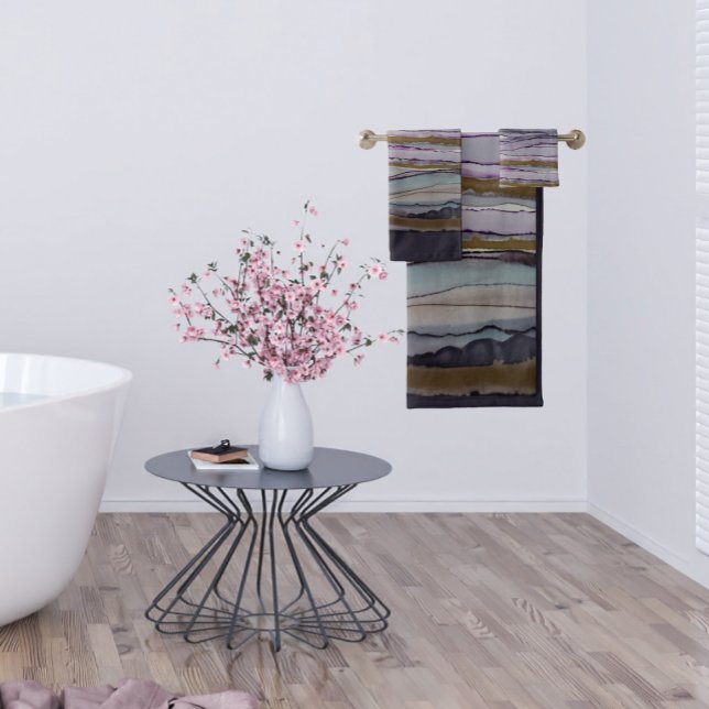 Lila und goldgestreift Moderne Badhandtuch Set (Von Creator hochgeladen)