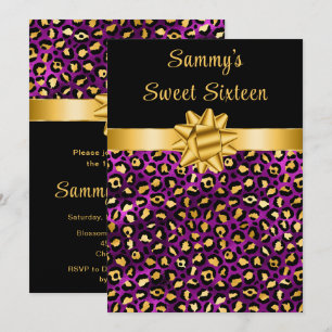 Lila und Goldleopard Print 16 . Geburtstag Einladung