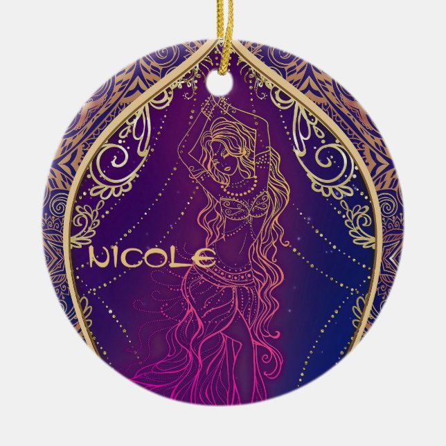 Lila- und Goldmarokkanischer Bengaltanz Keramik Ornament (Vorne)