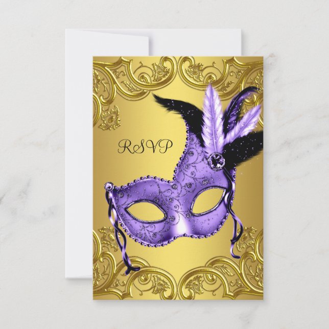 Lila und Goldmasquerade Party UAWG RSVP Karte (Vorderseite)