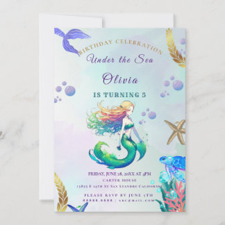 Lila und Goldmedaille Geburtstag unter dem Meer Einladung