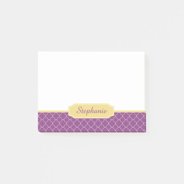 Lila und GoldQuatrefoil Monogramm Post-it Klebezettel (Vorderseite)