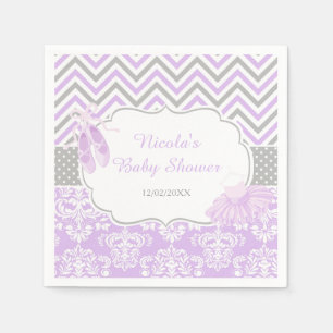Lila und Grau Chevron Ballerina Baby Shower Serviette