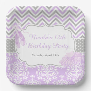 Lila und Grau Chevron Ballerina Geburtstag Pappteller