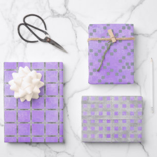Lila und grau geometrisch geschenkpapier set