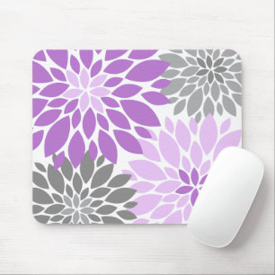 Lila und graue Chrysanthemen Blumenmuster Mousepad
