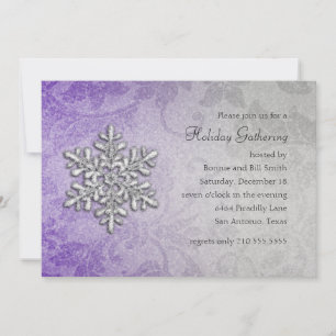 Lila und graue Damassohle Snowflake Holiday Party Einladung