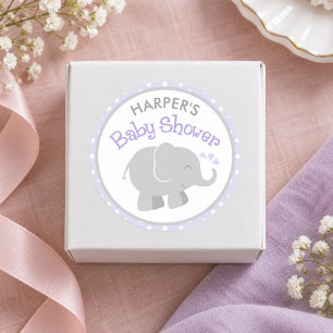 Lila und Graue Elefanten-Baby-Party Runder Aufkleber