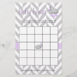 Lila und graue Elephant Baby Shower Bingo Briefpapier
