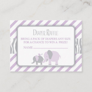 Lila und graue Elephant Diaper-Raffle Begleitkarte