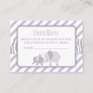 Lila und graue Elephant Diaper-Raffle Begleitkarte