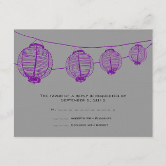 Lila und graue Lanterns Wedding RSVP Karte