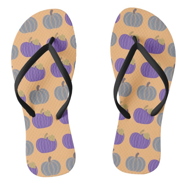 Lila und graue Pumpkins Herbstmuster FlipFlops (Fußbett)
