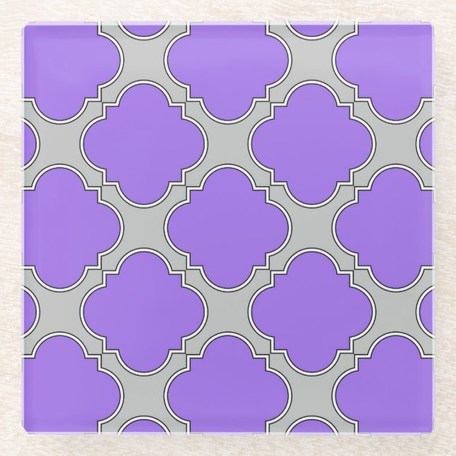 Lila und graue Quatrefolie Glasuntersetzer (Vorderseite)
