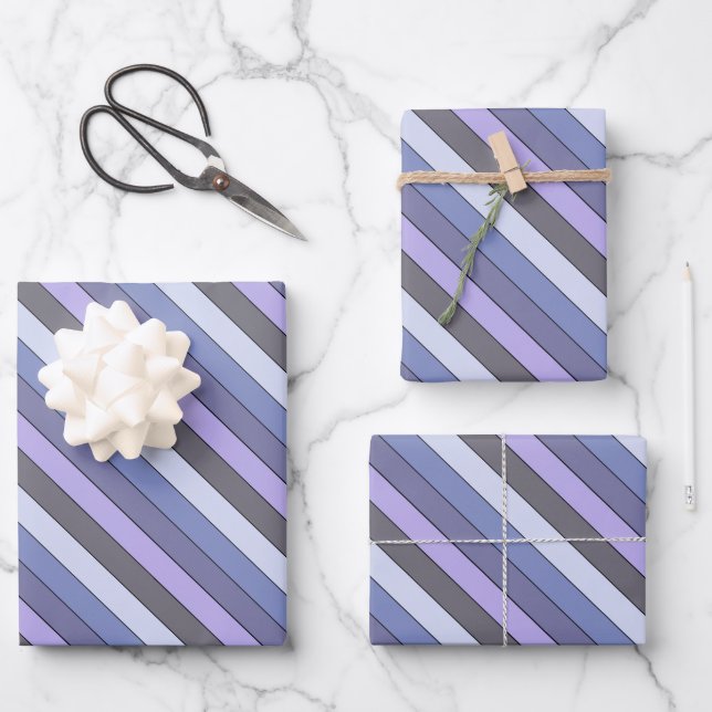 Lila und graue Streifen auf Wasserfarbpapier Geschenkpapier Set (Vorderseite)