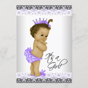 Lila und Graue Vintage-Baby-Mädchen-Party Einladung