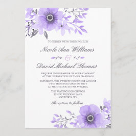 Lila und graue Wasserfarbenblütenhochzeit v2 Einladung