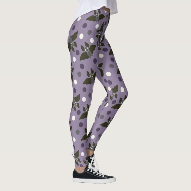 Lila und grauer Cartoon Fledermäuse Polka Dots Hal Leggings (Rechts)