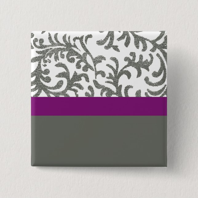Lila und graues Blumenmuster Button (Vorderseite)