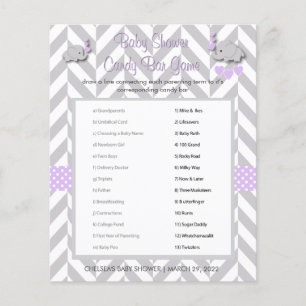 Lila und graues Elephant Baby Shower Game Flyer