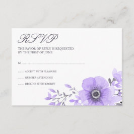 Lila und graufarbene Blumenhochzeit RSVP Karte