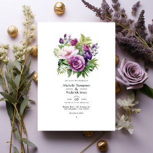 Lila und Grün - Florale Hochzeit Einladung