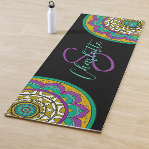 Lila und grüne Blume Mandala Monogram Yoga Mat Yogamatte