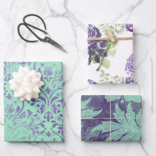 Lila und grüne Blumenverpackungsbögen  Geschenkpapier Set