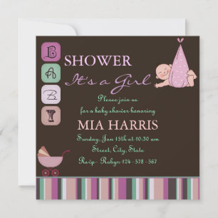 Lila und grüne Design Baby Dusche laden ein Einladung