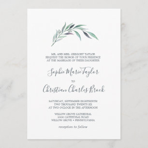 Lila und grüne Eukalyptus-Hochzeit Einladung