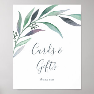 Lila und grüne Eukalyptus-Karten und Geschenke Sch Poster