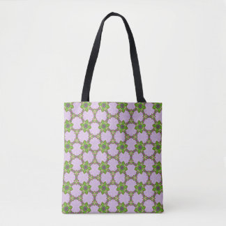Lila- und grüne floral geometrische Muster-Tasche