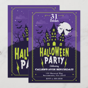 Lila und grüne Halloween-Party im Spukhaus Einladung