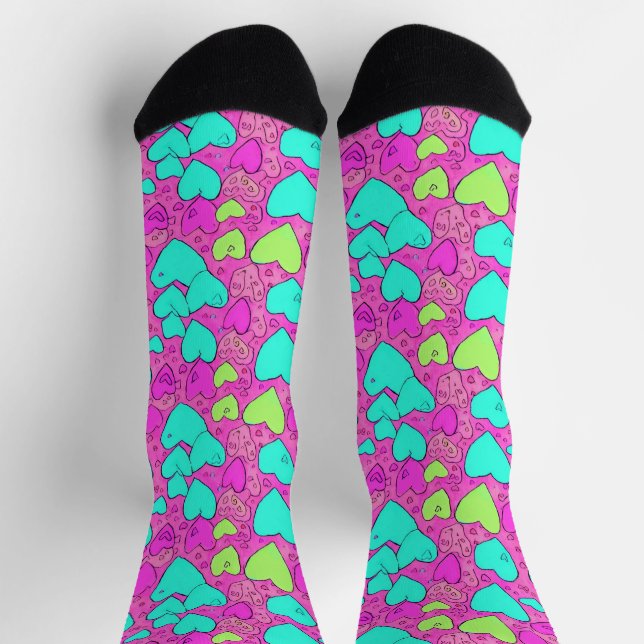Lila und grüne Herzsocken Socken (Oben)