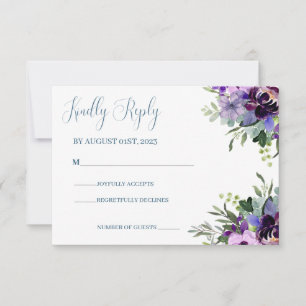 Lila und grüne Hochzeit mit floralen Wasserfarben RSVP Karte