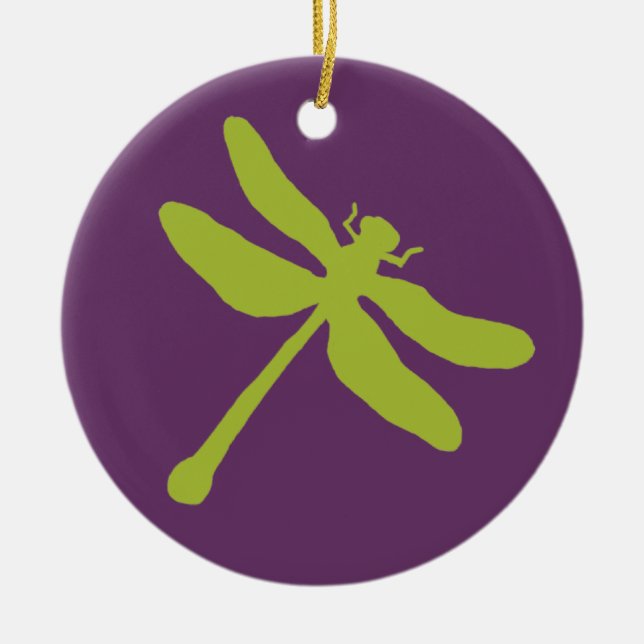 Lila und grüne Libelle Keramikornament (Vorne)