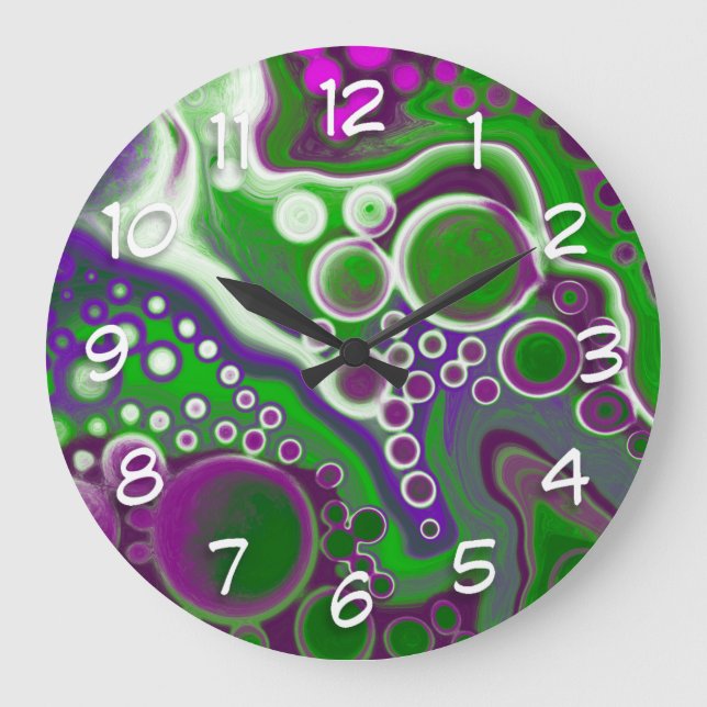 Lila und grüne Marmorflüssigkeiten Kunst    Große Wanduhr (Vorderseite)